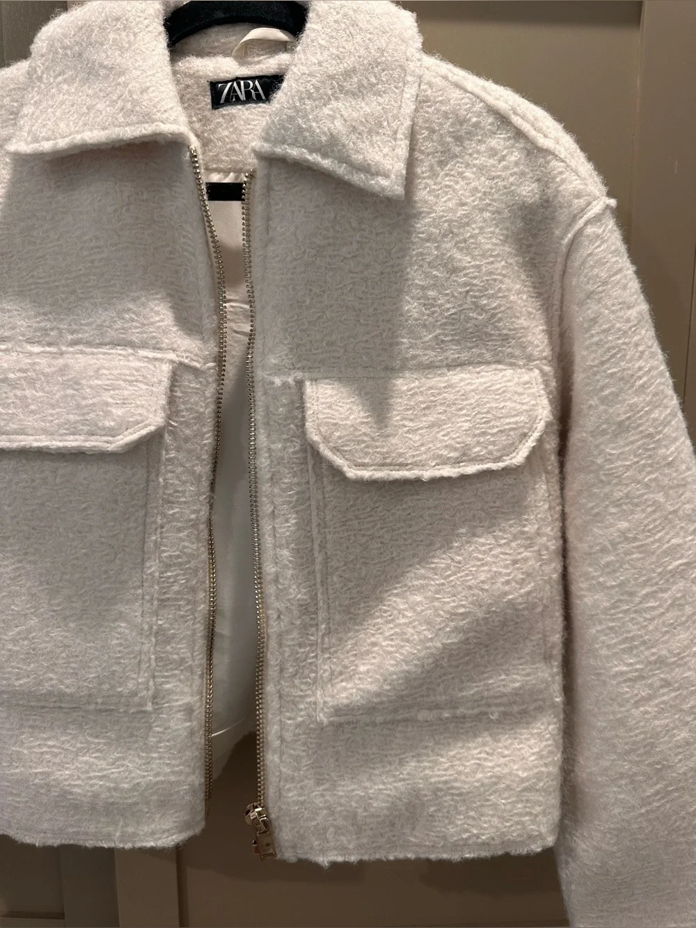 Zara Cream Bouclé Cropped Jacket | Textured Wool Blend | Quiet Luxury Style XS - Picture 6 of 7